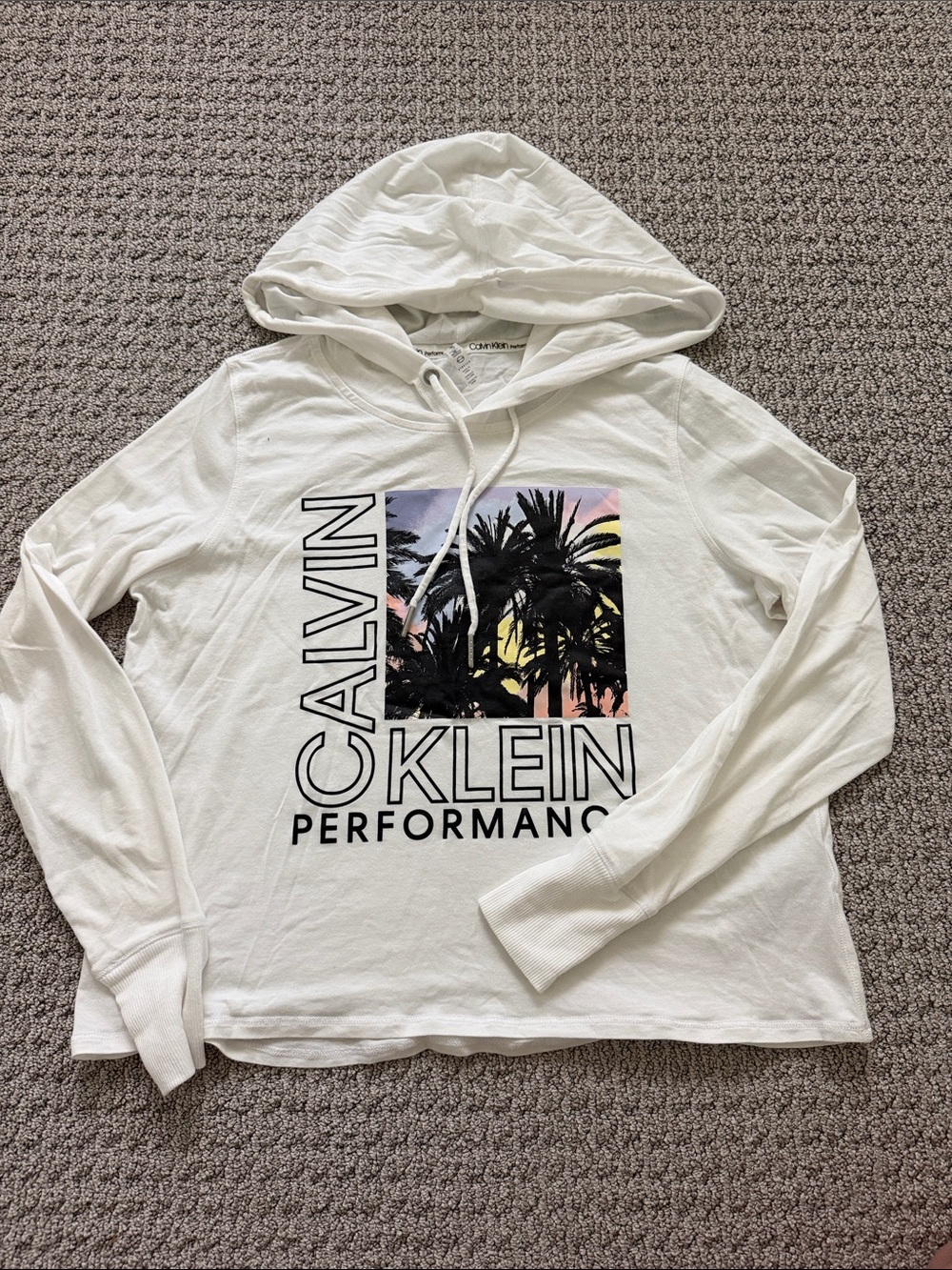 Calvin Klein White Hoodie with Sunset Palm Graphic